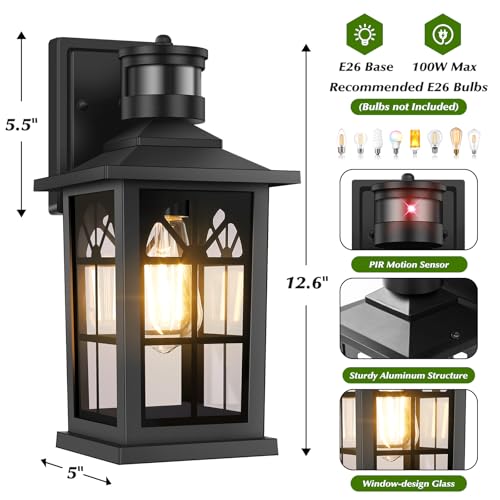 2 Pack Motion Sensor Outdoor Wall Lights (12.6" (2-Pack))