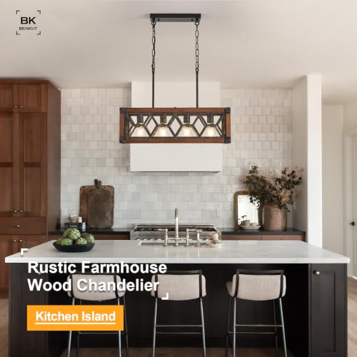 Farmhouse Kitchen Island Lighting Wood Rectangle Chandelier