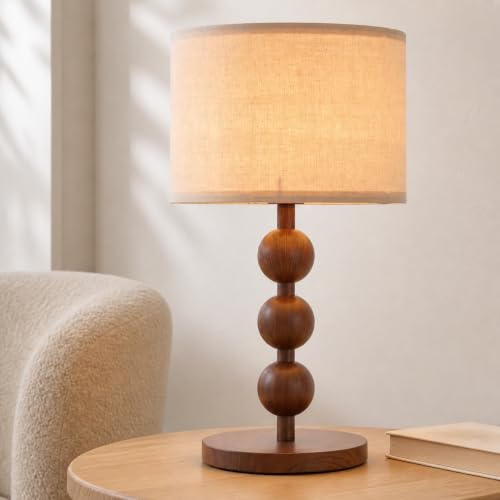 Red Wood Pattern Iron Desk Lamp with Fabric Shade