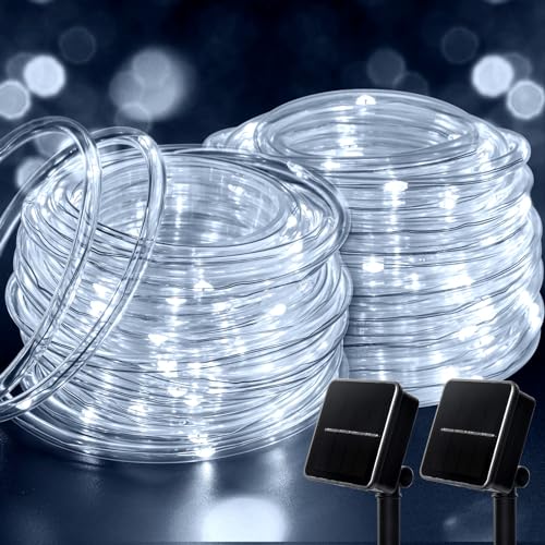 2 Pack Total 78FT 200LED Solar Rope Lights (Pure White / 100 LED 2PACK)