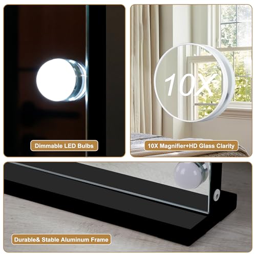 Vanity Mirror with Lights (Black / 28"L x 20"W)
