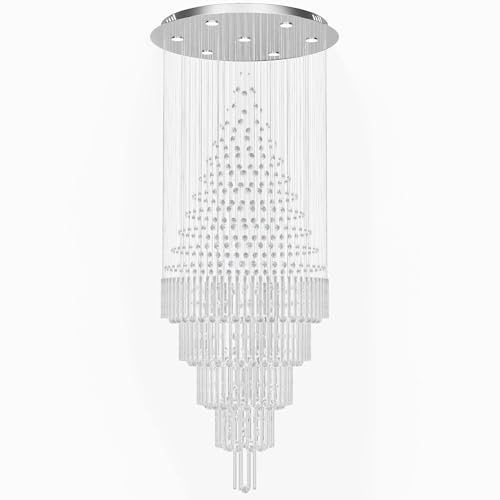 40''X90 Large Crystal Chandelier for High Ceiling Modern Crystal Raindrop Chandeliers Lighting Round Ceiling Light Entryway Staircase Foyer Villa LED Dimmable 2700 (Silver / D40"X H90")