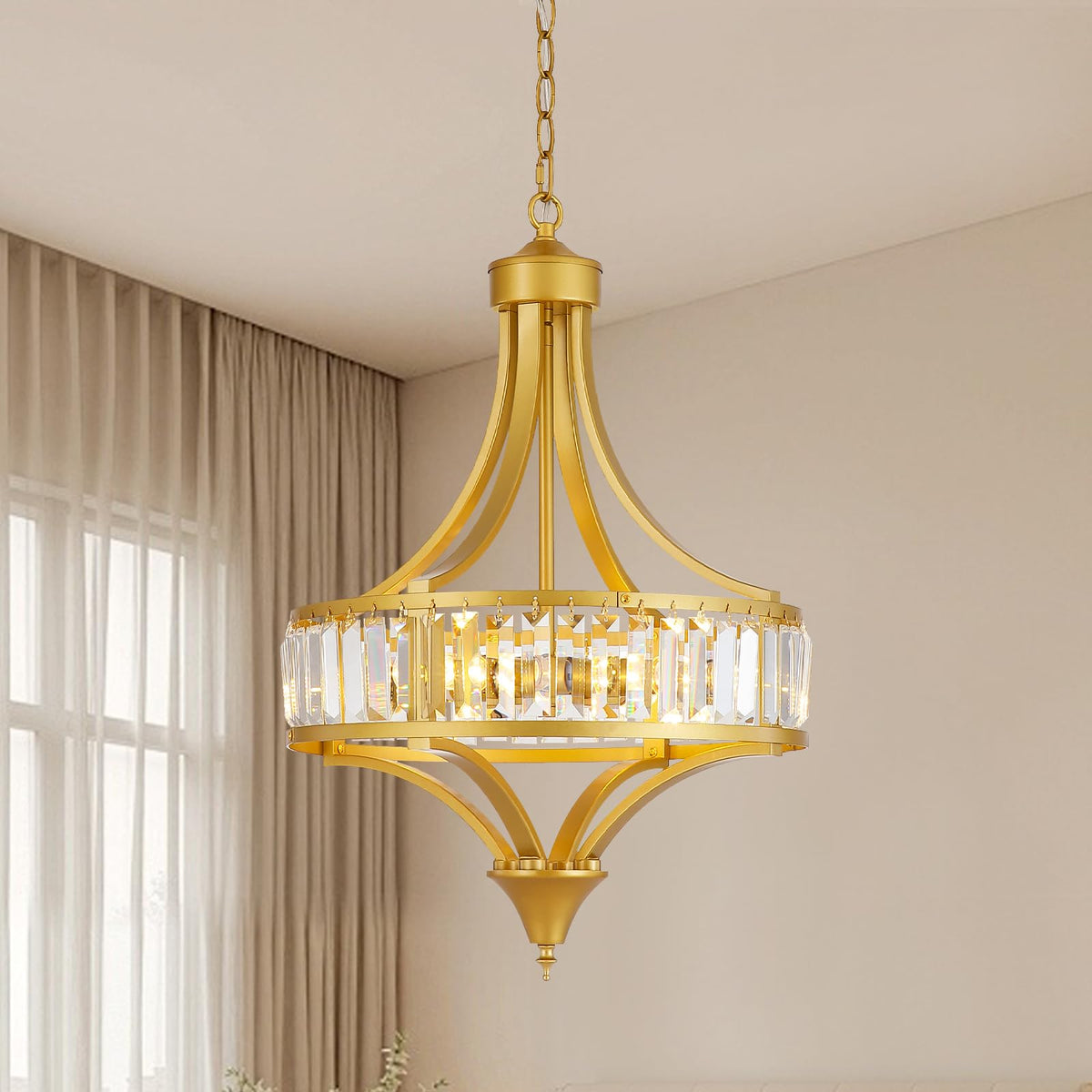 16'' Gold 4 Light Crystal Chandelier for Dining Room (4-Light Gold)