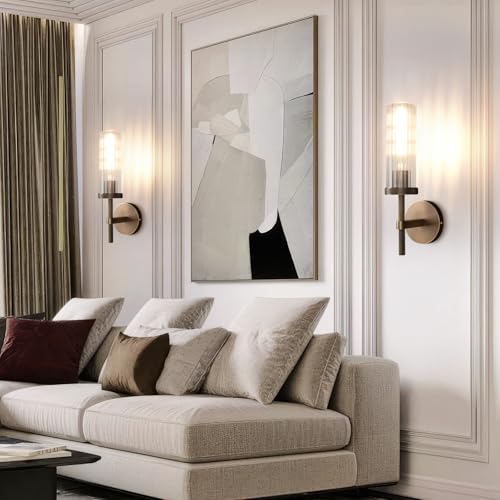 15" Knurled‑Craft Hardwired Brass Wall Sconce (Bronze-Vertical Striped / 15″-2 Pack)