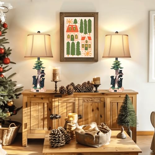 Rustic Farmhouse Climbing Bear Table Lamps Set of 2 for Living Room with USB A+C (Farmhouse)