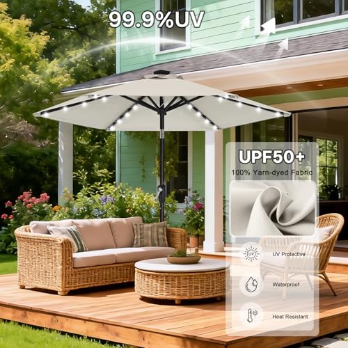 Durable 11FT Solar Led Patio Umbrellas with 32LED Lights