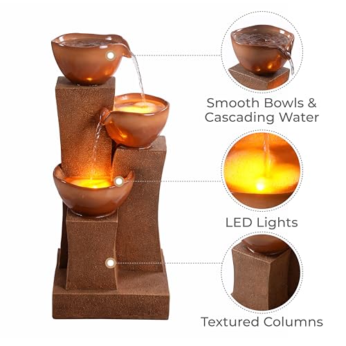 28.54 in. 3 Tier Cascading Outdoor Water Fountain (Brown)