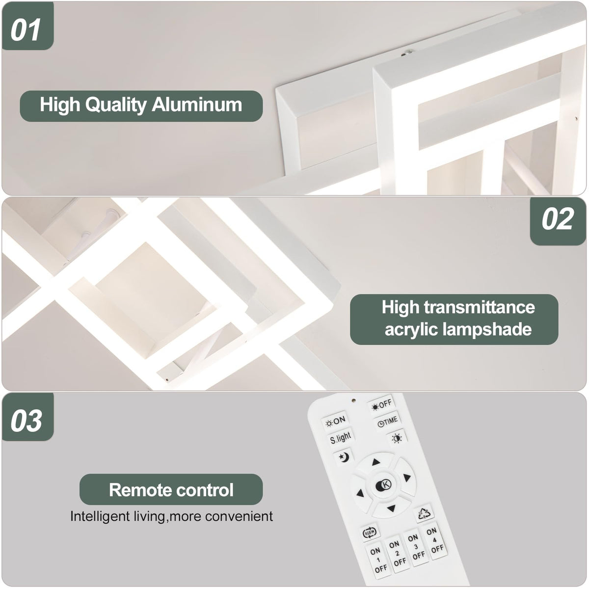 Modern Led Ceiling Light Fixtures (White 3 Square)