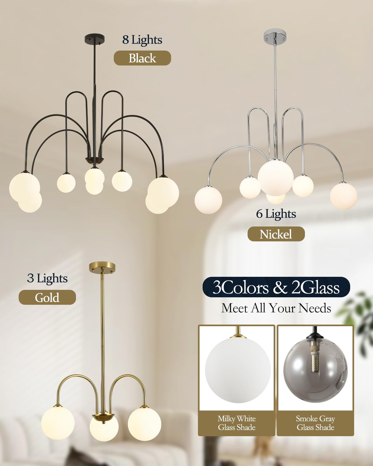 Gold Sputnik Chandelier (3-Light / Gold Milk Glass)