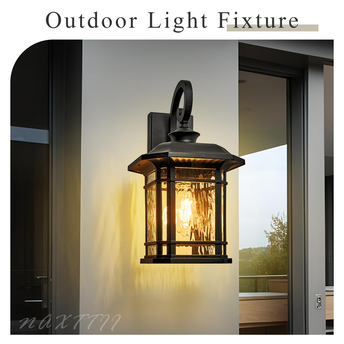 Outdoor Wall Lights Garage Outdoor Light Fixtures Waterproof Porch Light with Water Ripple Glass Black Finish E26 Socket Max 60W (Black / 12.6 inches)