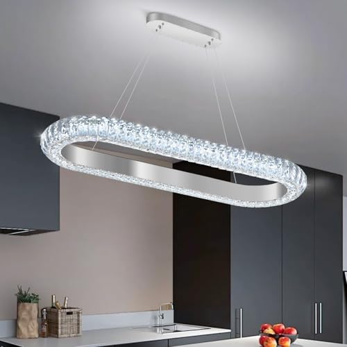 32'' Oval Ring Crystal Chandelier Modern LED Dimmable Ring Pendant Light Chandelier for Dining Room Living Room Silver (Silver / 1 Ring Oval 32")
