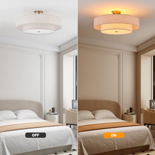 25.6" Large Gold Semi Flush Mount Ceiling Light (Gold - Drum - 25.6")