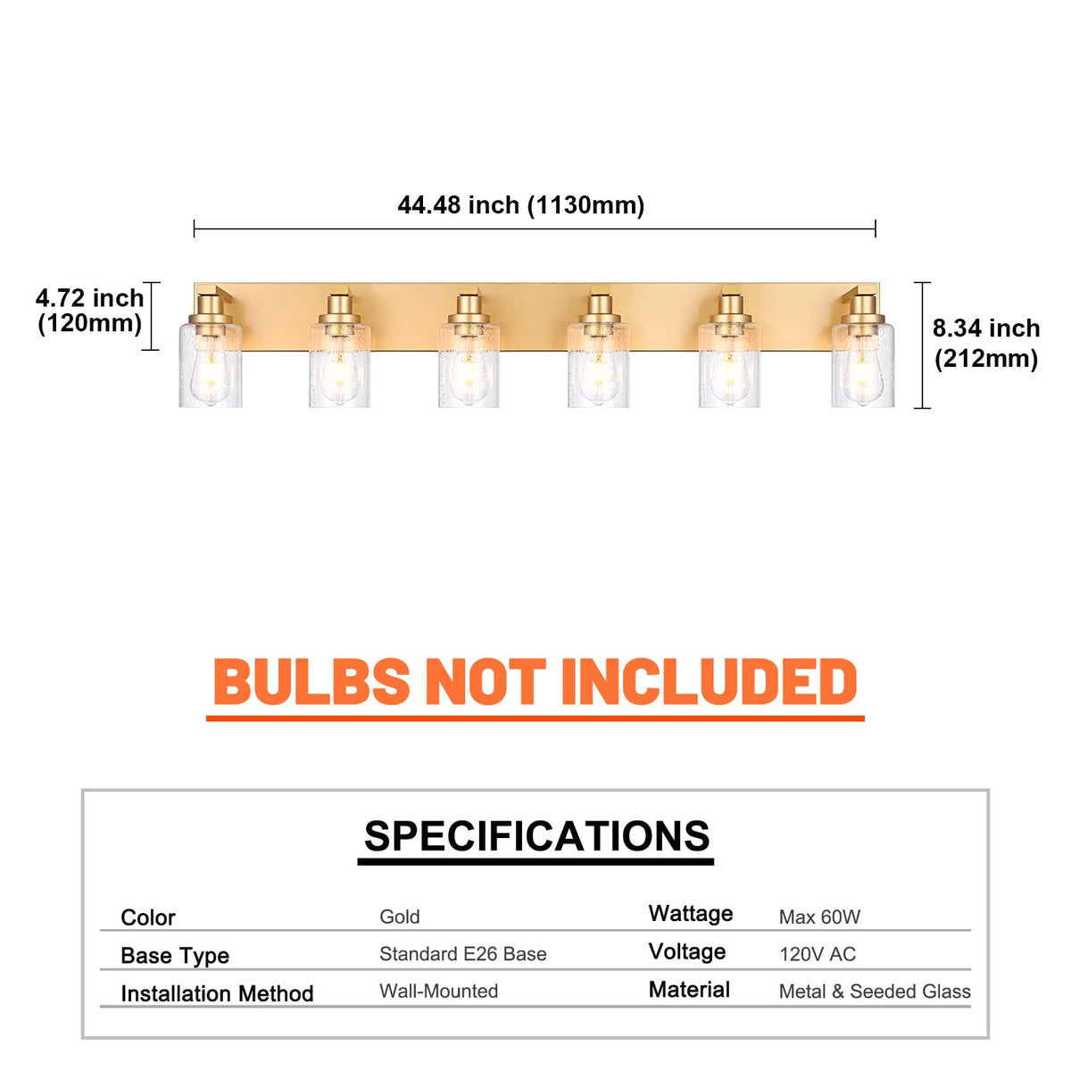 Gold 6 Light Seeded Glass Bathroom Vanity Light (Gold / 6-Light)