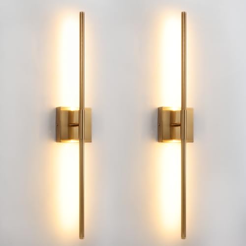 Brushed Gold LED Wall Sconces Set of 2 with Warm White Light (brass gold)