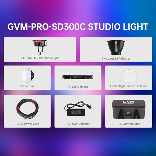 GVM 300W Photo Lighting RGB Video Light with Bowens Holder Lantern Softbox and Stand CRI 97+ CCT 2000K~10000K 6 Lighting Scenarios Application Program Controlled Studio Photo Lights (studio lights)