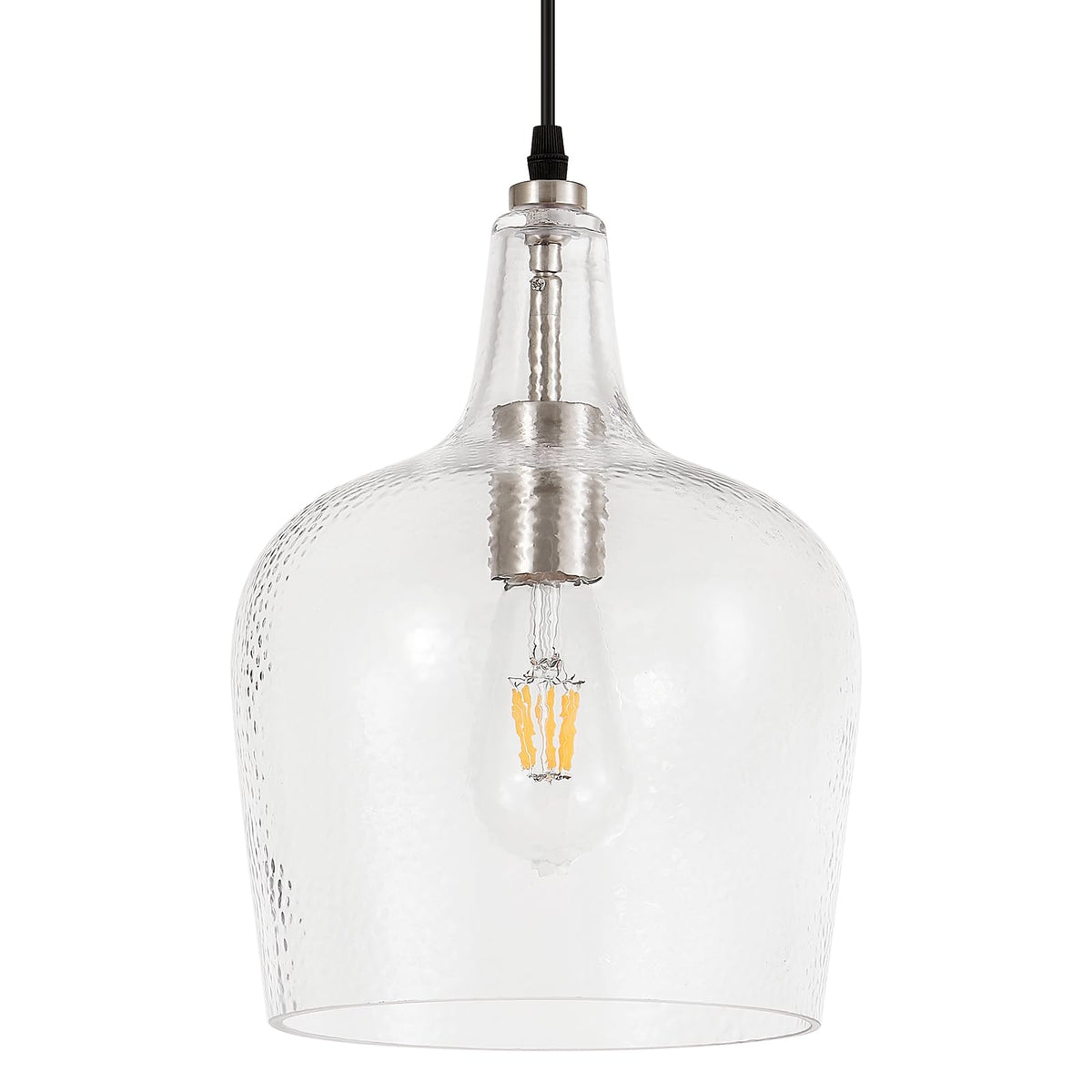 Large Hammered Glass Pendant Light Modern Brushed Nicklel 1 Light Single Dome Pendant Lighting Fixtures for Kitchen Island Dining Room Hallway (Brushed Nickel-Hammered)