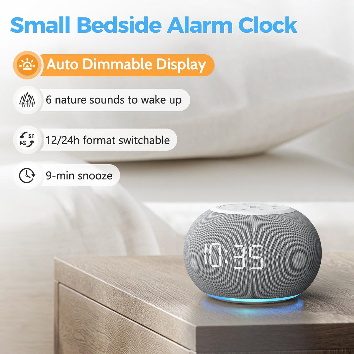 Auto Dimmable Sound Machine Alarm Clock with 20 Sounds&Night Light (A-grey)