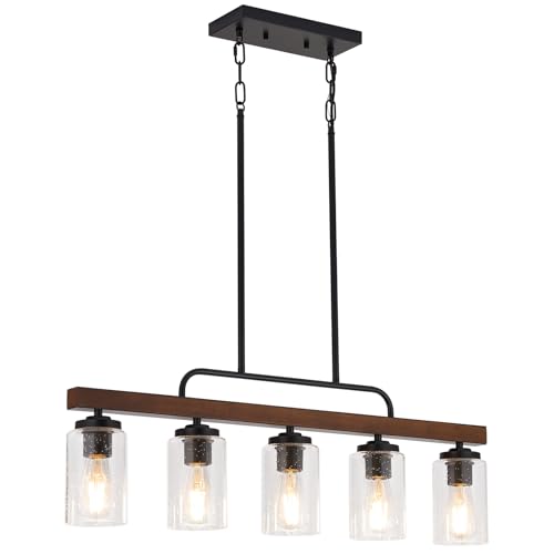 5 Light Wood Dining Room Light (Seeded Glass / 5-Light)