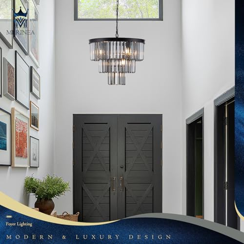 Smoke Gray Crystal Chandeliers 7 Lights 20" Black Round Chandelier (Black+Smoke Gray / Small-20”)