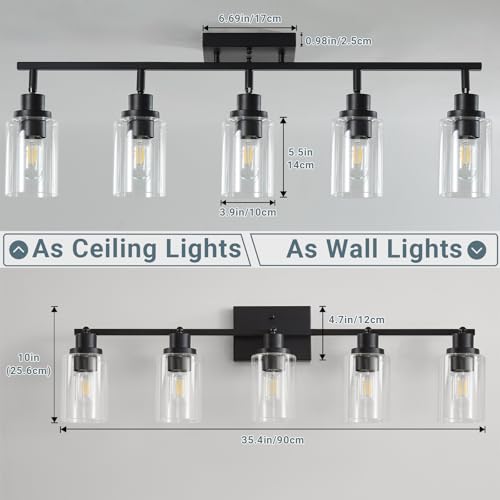 5 Light Kitchen Track Light Fixtures Ceiling Vanity Lights Black (Black / 5-Light)