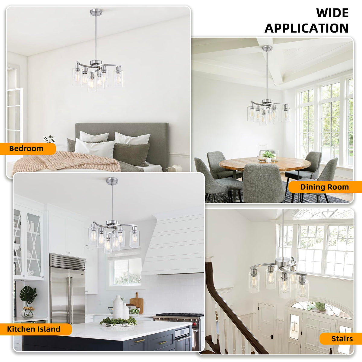 6 Light Modern Chandelier (Brushed Nickel)