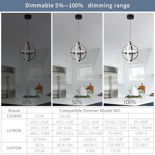 Modern LED Pendant Light Black Pendant Lights 4000K Dimmable External Glow Height Adjustable Pendant Lighting for Kitchen Island Dining Room Bedroom Living Room Foyer（3 (PlatedBlack / Round-3 Ring External Glow)