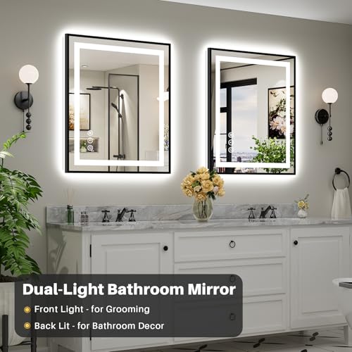 36x30 Inch LED Bathroom Mirror with Black Frame (Backlit+front Lit With Black Frame / 36"L x 30"W)