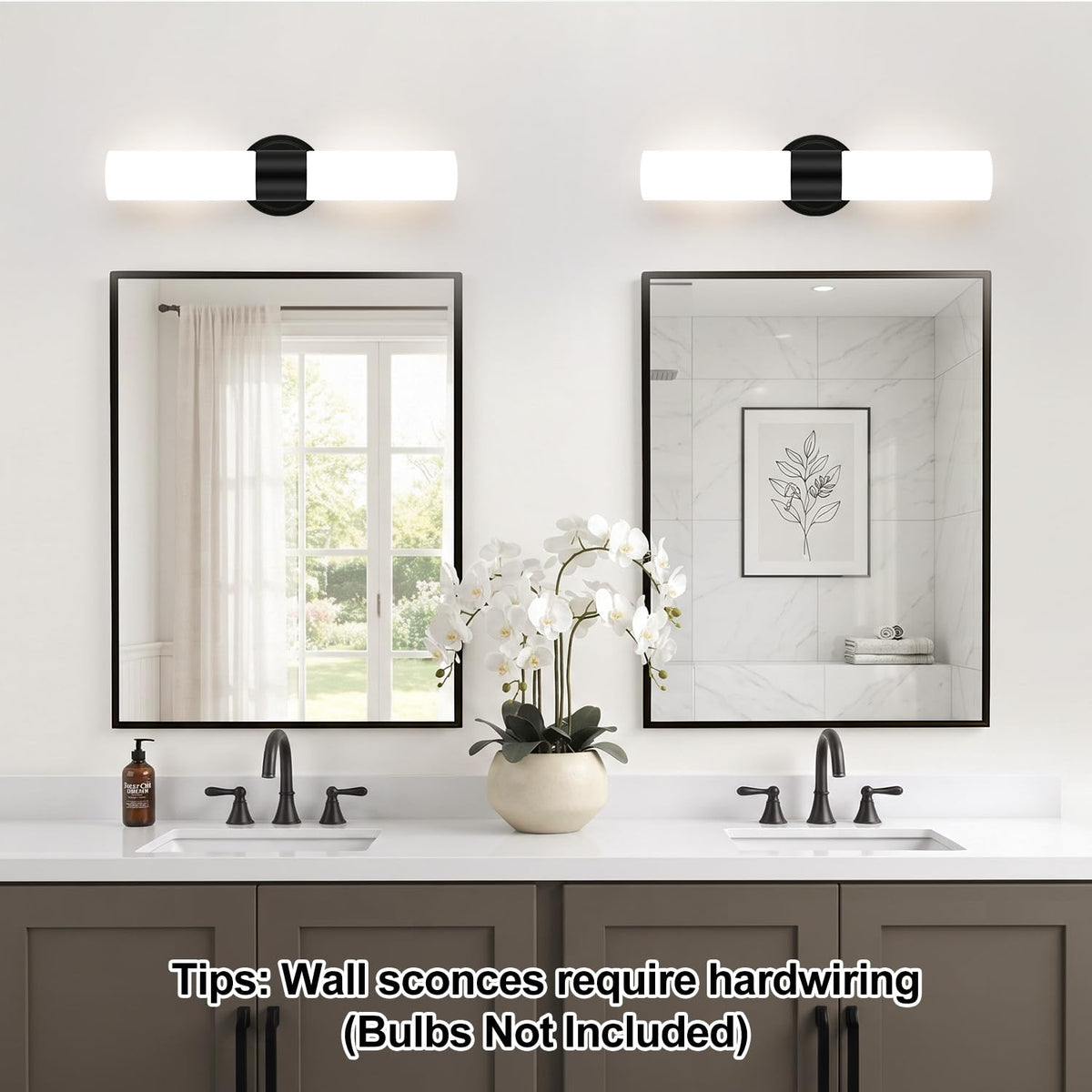 Wall Sconces Set of Two (Matte Black & Milky White Glass / Hardwired-16 Inch-2PC)