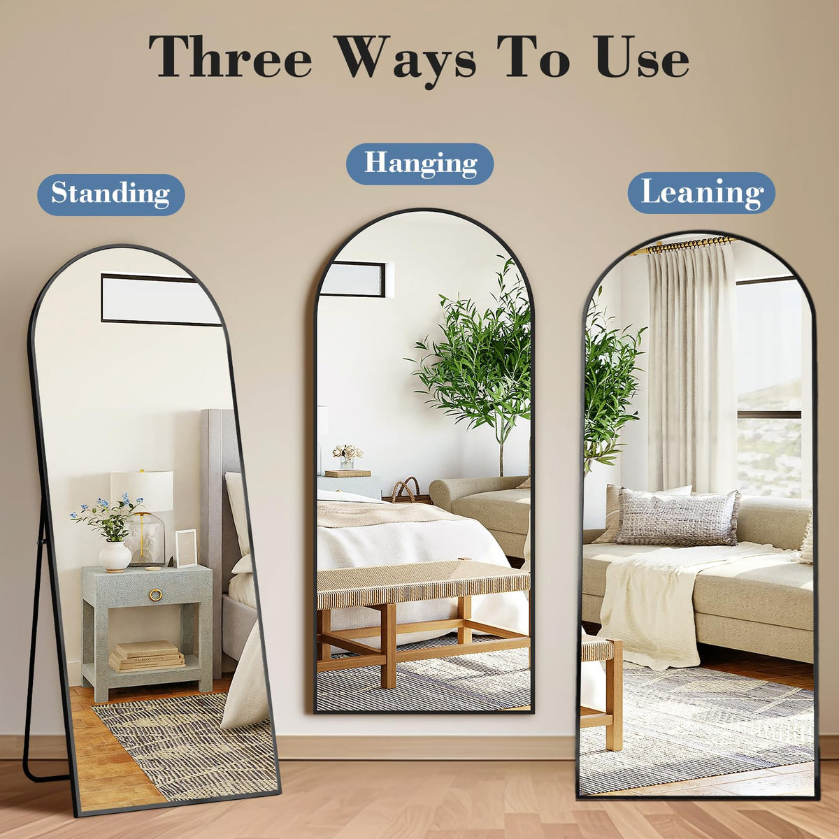 56"x21" Arched Full Length Floor Mirror (Black-arched / 56"L x 21"W)