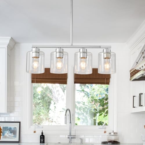 4 Light Chrome Finish Kitchen Island Light Fixture (Silver & Clear Glass / 4 Light)