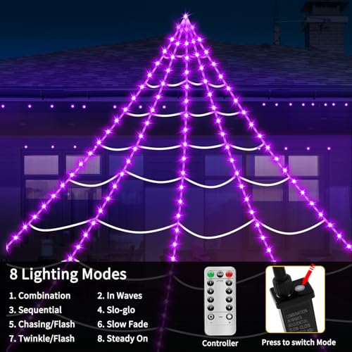 Halloween Decorations Outdoor Spider Web Lights (350LED Purple)