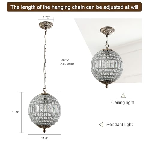 Crystal Globe Chandelier (Antique Brass / 11.8"W X 15.9"H)
