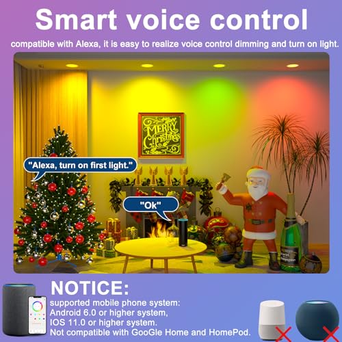 Smart Recessed Lighting 4 Inch RGBCW Color Changing 12W LED Downlight with Junction Box (4in 6pack / 6pack White shell-RGB&5CCT)