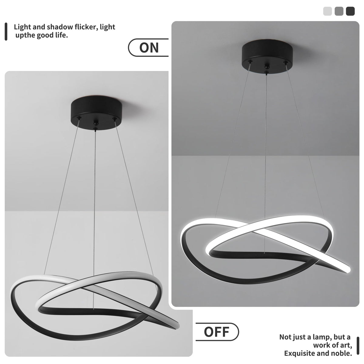 Modern LED Chandelier for Dining Room Pendant Light Fixture 40W (Black-20 Inches)