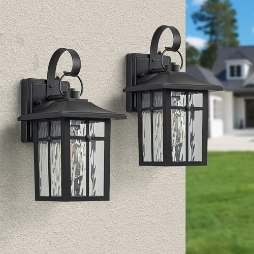2 Pack Dusk to Dawn Outdoor Wall Lights (Black / 12.75 inch)