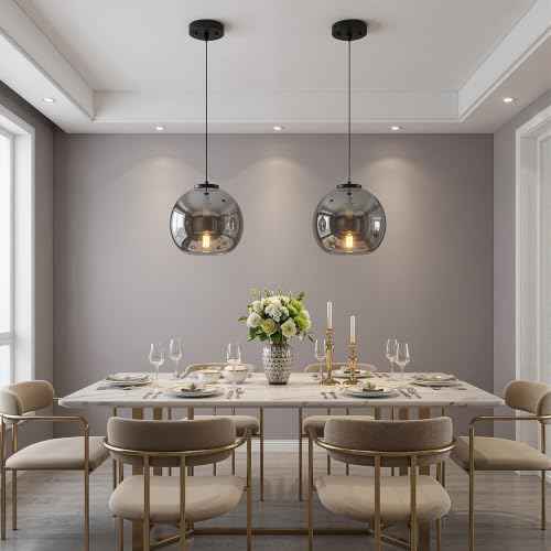 Mirror Smoke Gray Glass Pendant Lights Kitchen Island (Mirror Smoke Gray(7.87 in) / 2-Pack)