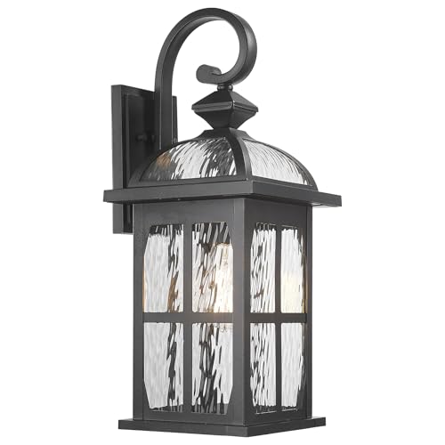 Large Outdoor Wall Light (Black-Water Ripple Glass / Large)