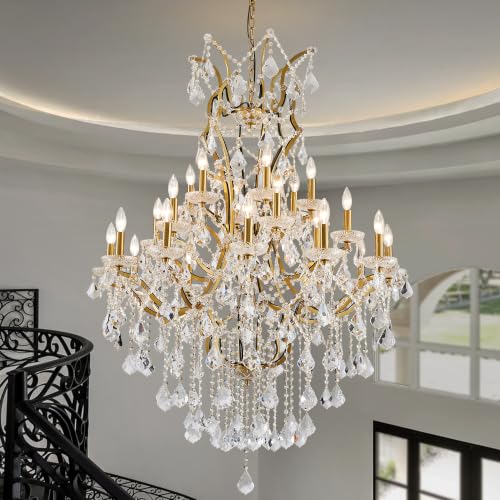 24 Lights Large Crystal Chandeliers for High Ceilings Brass Maria Theresa Chandelier Modern Chandelier Light Fixture for Foyer Living Room Hallway Entryway Staircase 55.1" H x 39.4" D (Brass / 24 Lights)