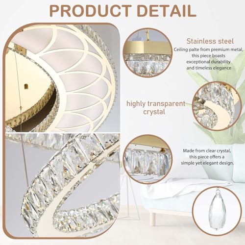 Dia 12" Crystal Mini Chandelier Crystal Gold Ceiling Light Fixtures LED Flush Mount Ceiling Light for Living Room Bedrooms Dining Room Dimmable 2700k 4500k 6000k (Gold / W:12inches)
