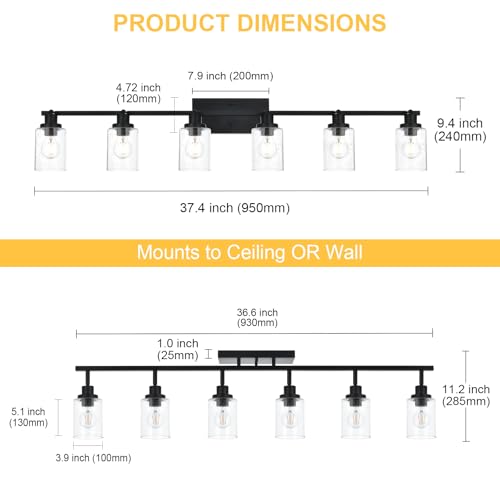6 Light Black Track Lighting Kit Ceiling Mount Kitchen Track Lighting Fixtures (Black / 6-Light)