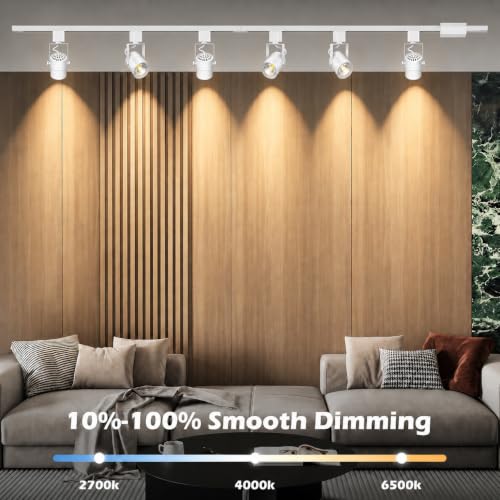 6 Light Track Lighting Kit with 6.6FT H Type Track Lighting Rail and Floating Canopy Connector (White / 6 Lights)