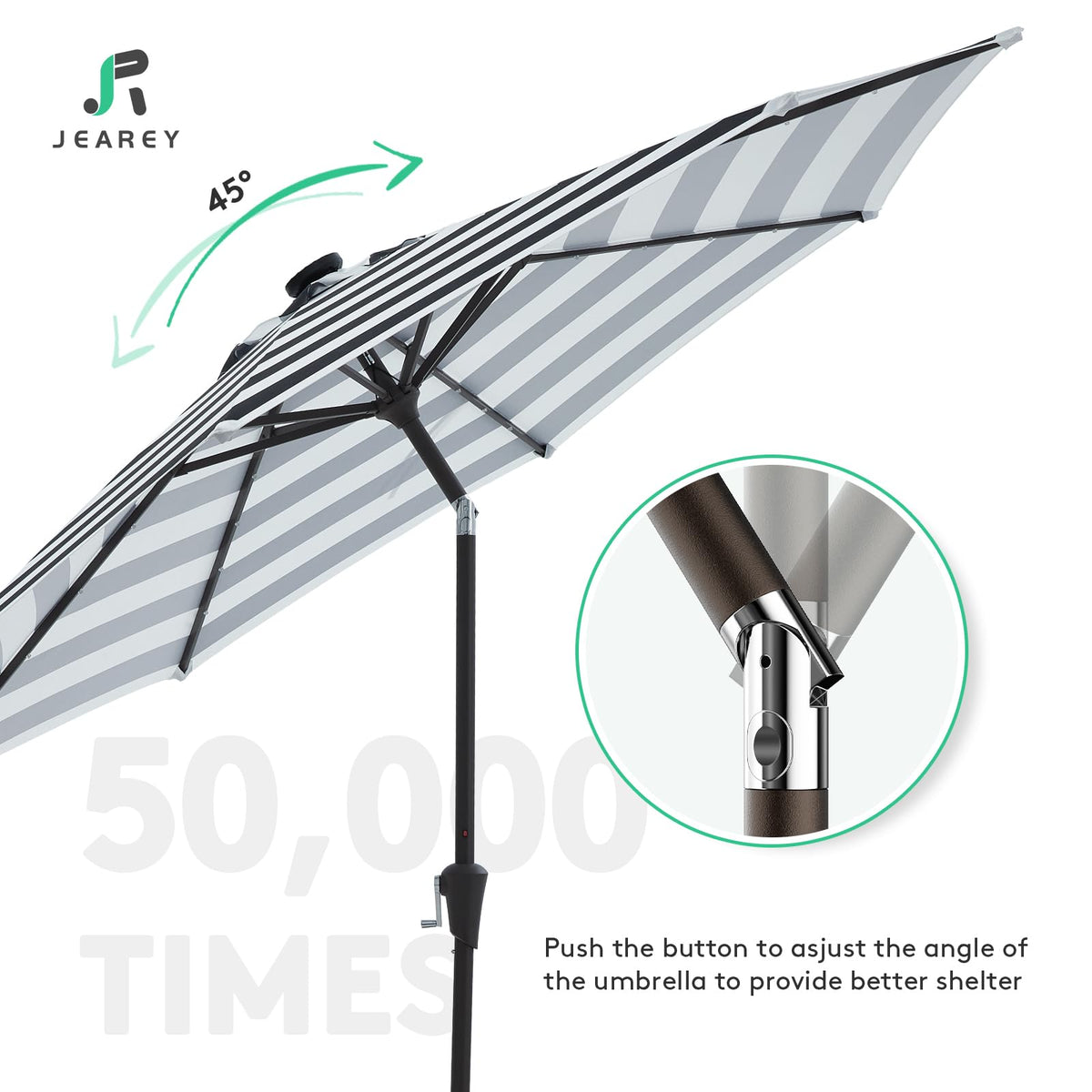 9' Patio Umbrella with Solar Lights (9 ft / Black & White Stripe)