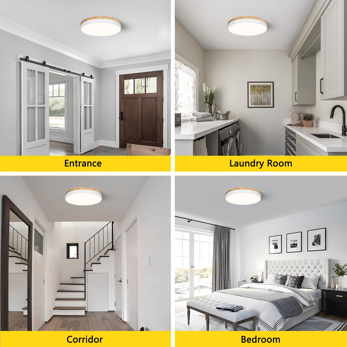 Modern Wood White Flush Mount Ceiling Light 15.75 Inch (White- Non-dimmable / 15.74 Inch)