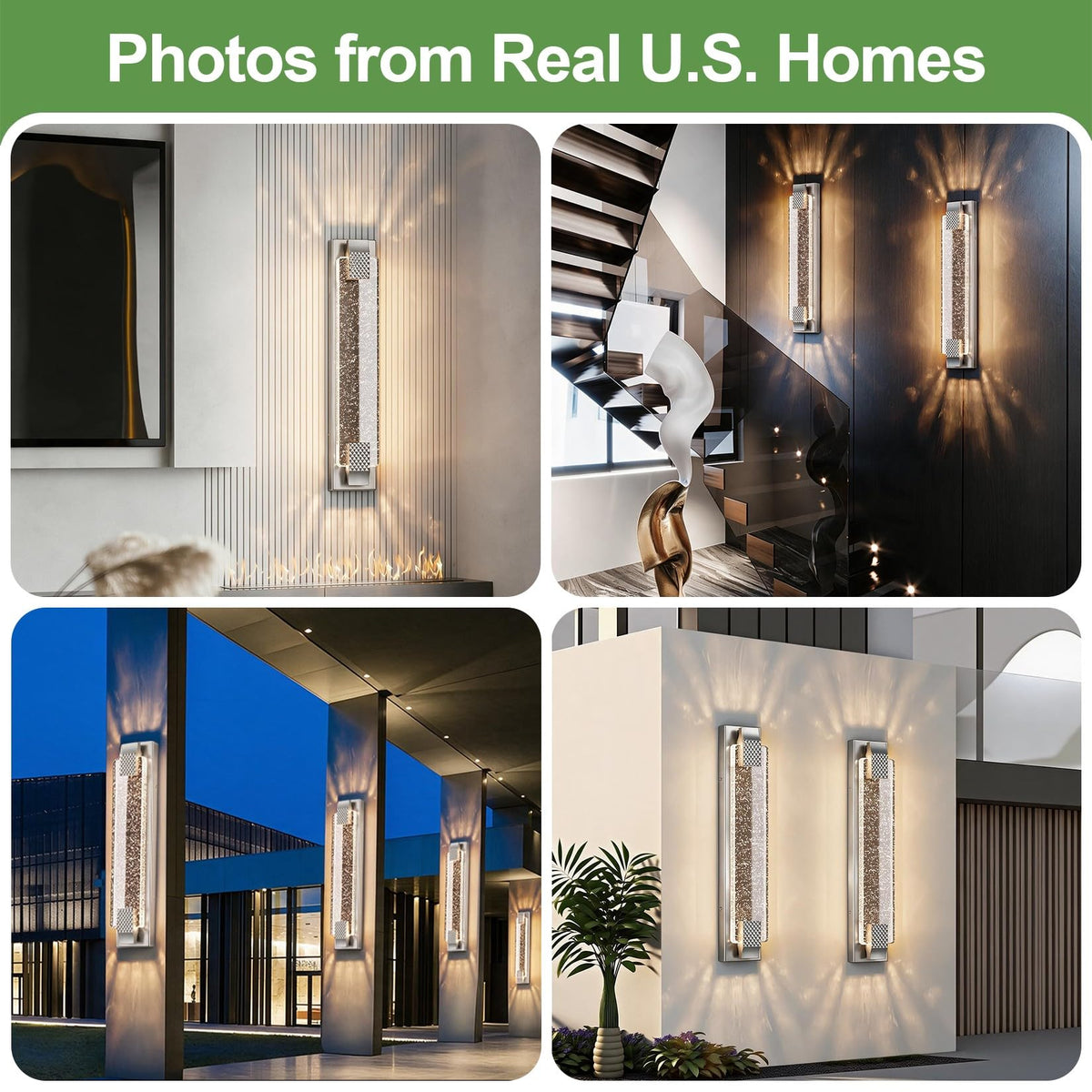 Aipsun 23.6" Nickel Outdoor Wall Sconce Modern LED Crystal Exterior Light (Nickel / 23.6 inch)