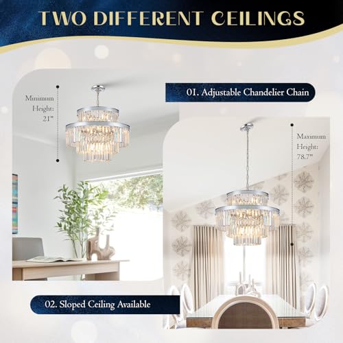 Chrome Crystal Chandeliers 15 Lights 22" Luxury Round Chandelier (Chrome / Medium-21.6”)