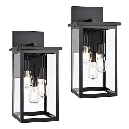 2 Pack Large Outdoor Wall Light Fixtures (Black / 3-Light, 2-Pack)