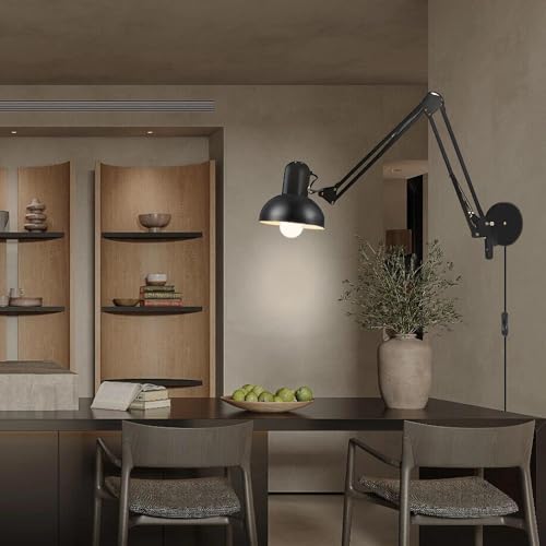 Black Industrial Swing Arm Wall Light Nordic Adjustable Long Arm Wall Sconces Lamp Metal Double
