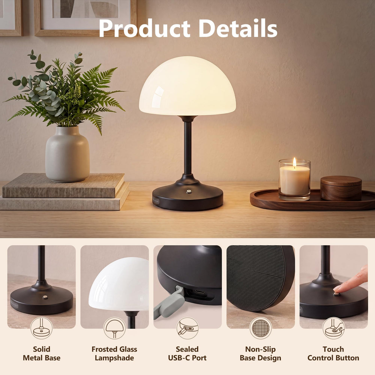 Table Lamp Cordless Lamp (Black)