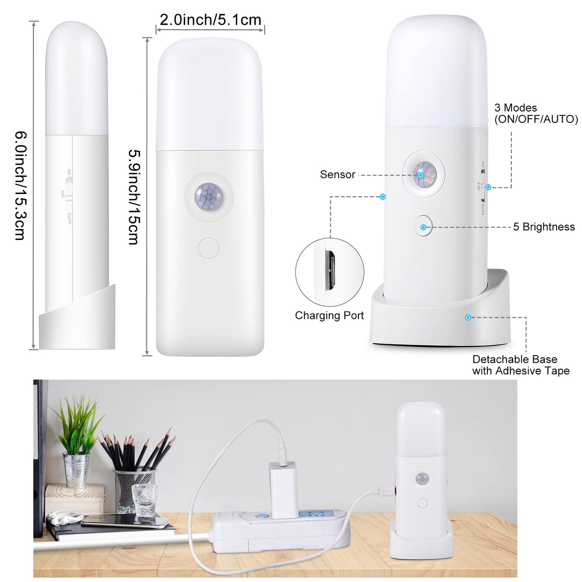 Rechargeable Motion Sensor Night Light (Cool White_6000K)