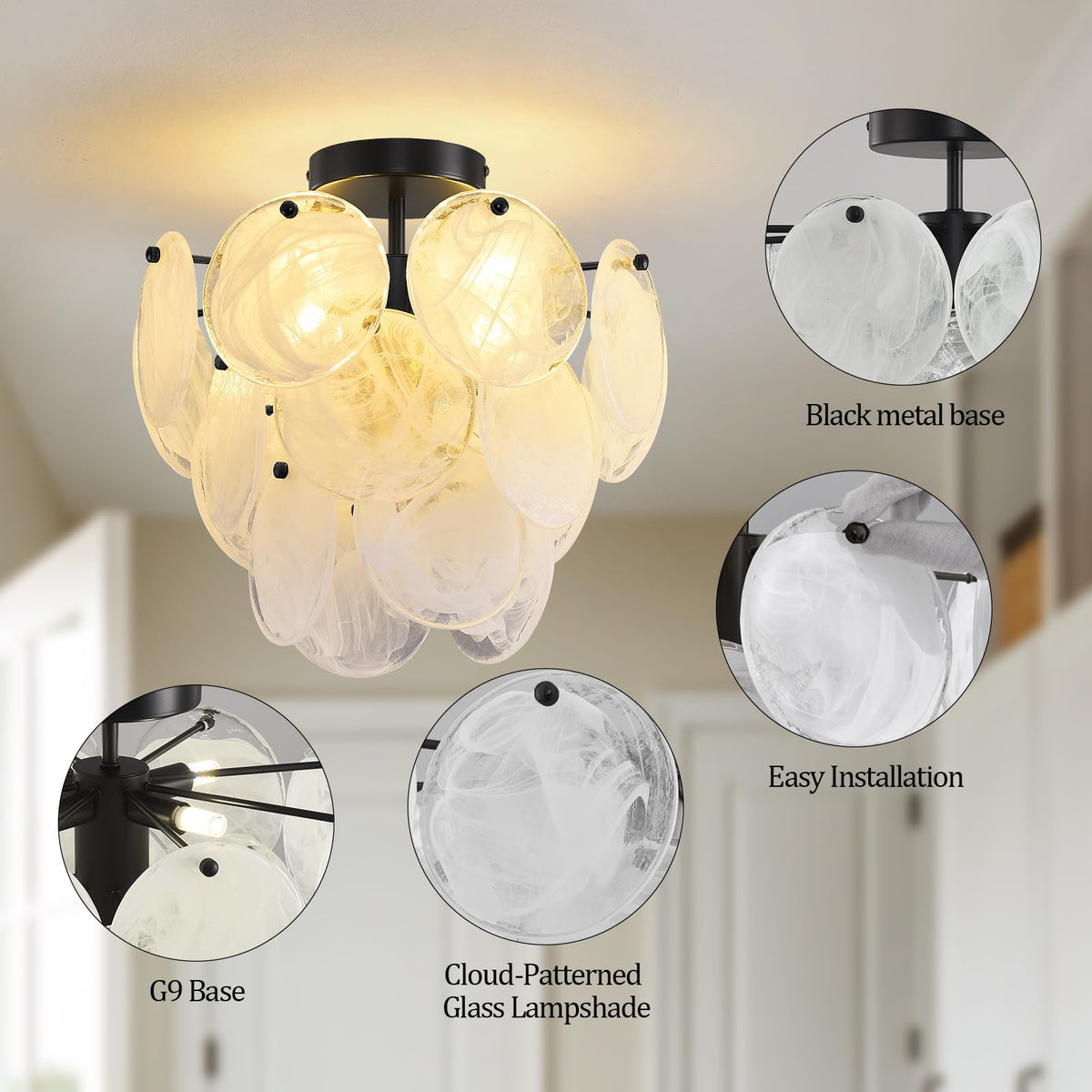 Moderns Glass Ceiling Light Fixture (Black-White)